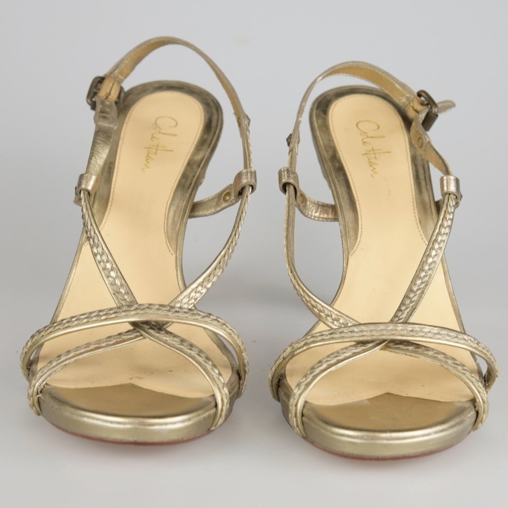 Cole Haan Braided Leather Heel Open Toe Sandal